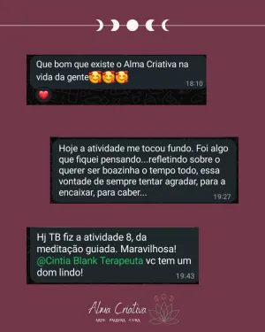 Mensagens de participantes do círculo Alma Criativa, partilhadas no grupo (1 de 12)