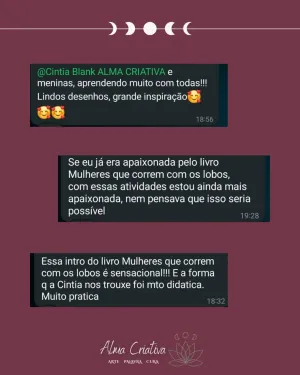 Mensagens de participantes do círculo Alma Criativa, partilhadas no grupo (2 de 12)
