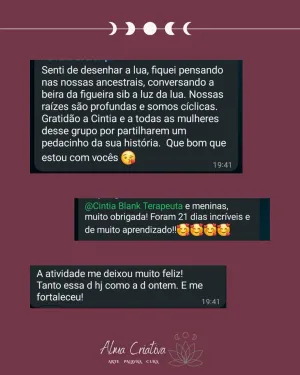 Mensagens de participantes do círculo Alma Criativa, partilhadas no grupo (7 de 12)