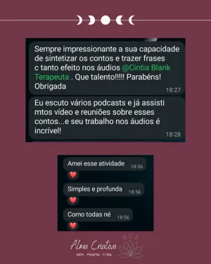 Mensagens de participantes do círculo Alma Criativa, partilhadas no grupo (9 de 12)