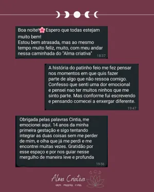 Mensagens de participantes do círculo Alma Criativa, partilhadas no grupo (11 de 12)